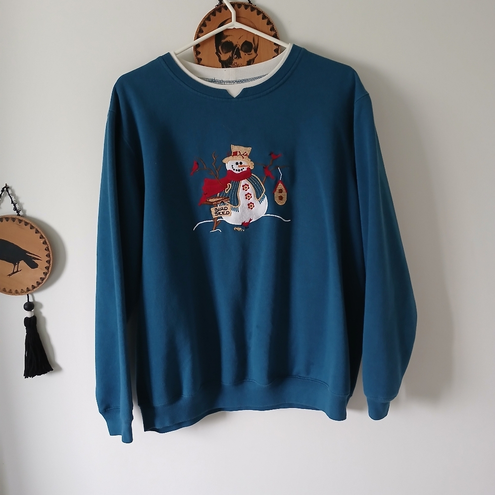 Festive Blue 90s Snowman Sweater